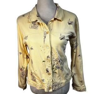 Coldwater Creek Embroidered Cotton Jacket Size M | Floral Seed Packet Print